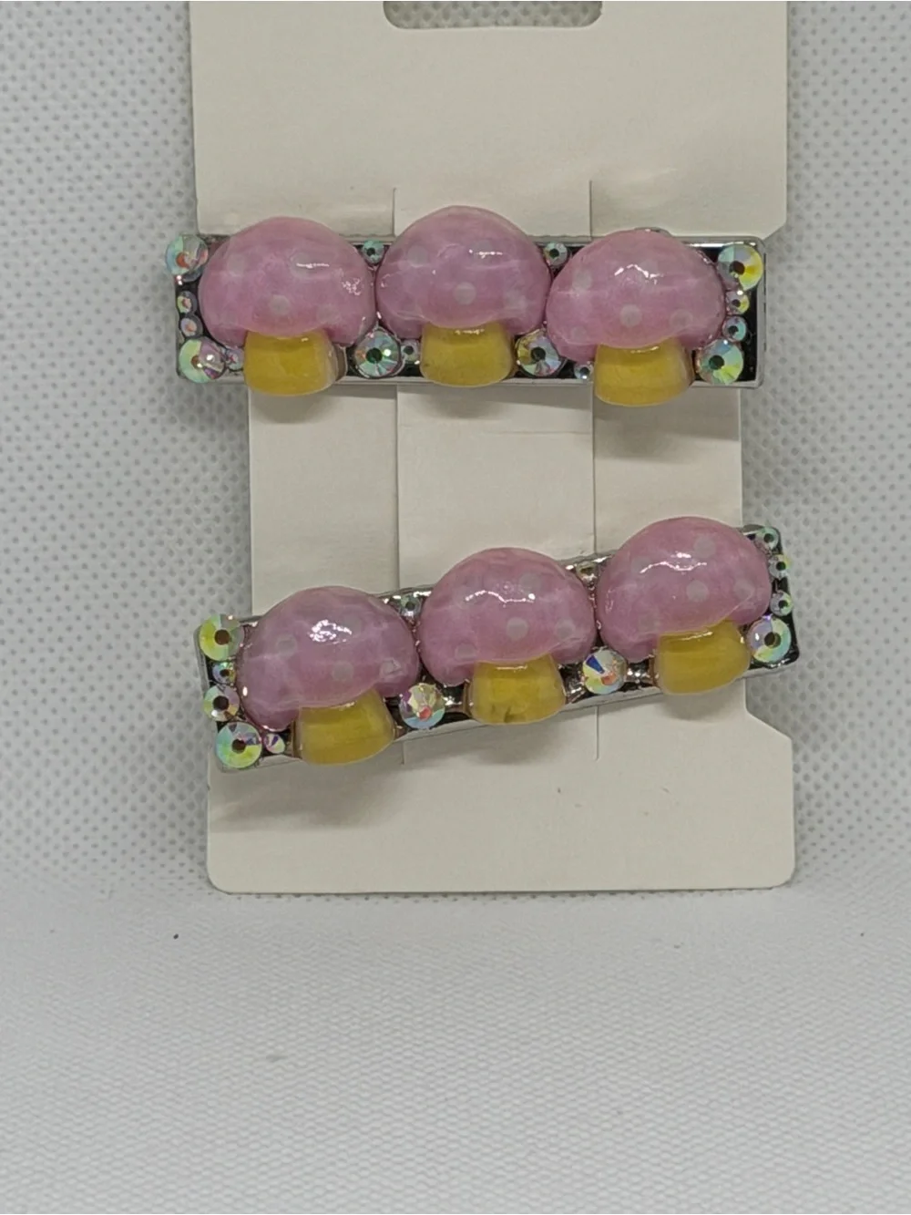 Girls Pink Mushroom Hair Clips with Yellow Accents - Set of 2
